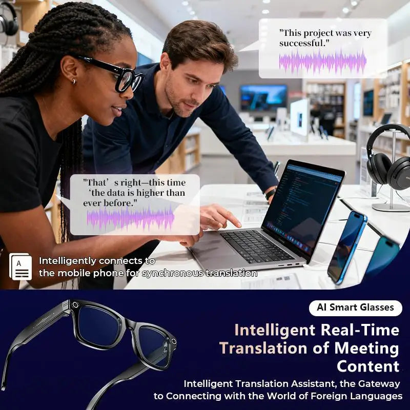 Multifunctional Smart AI Camera Glasses with 8MP 140+ Languages Real-Time Translation Bluetooth Music 1080P Video Recording